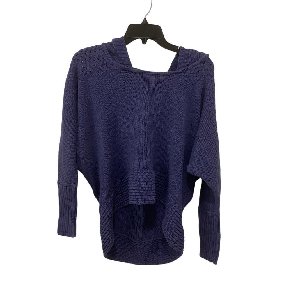 DKNY Jeans Blue Cable Knit Long Sleeve Hooded High Low Square Neck Sweater M
